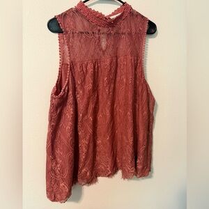 Hint of Mint Brown Sleeveless Ruffled Blouse